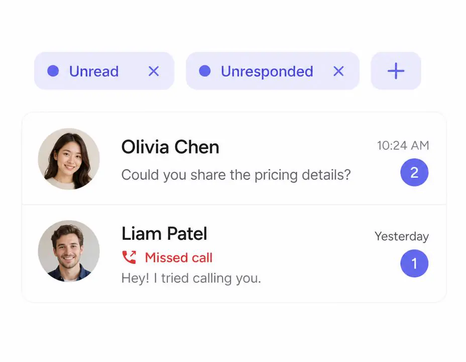 Conversation list filtered by unread and unresponded