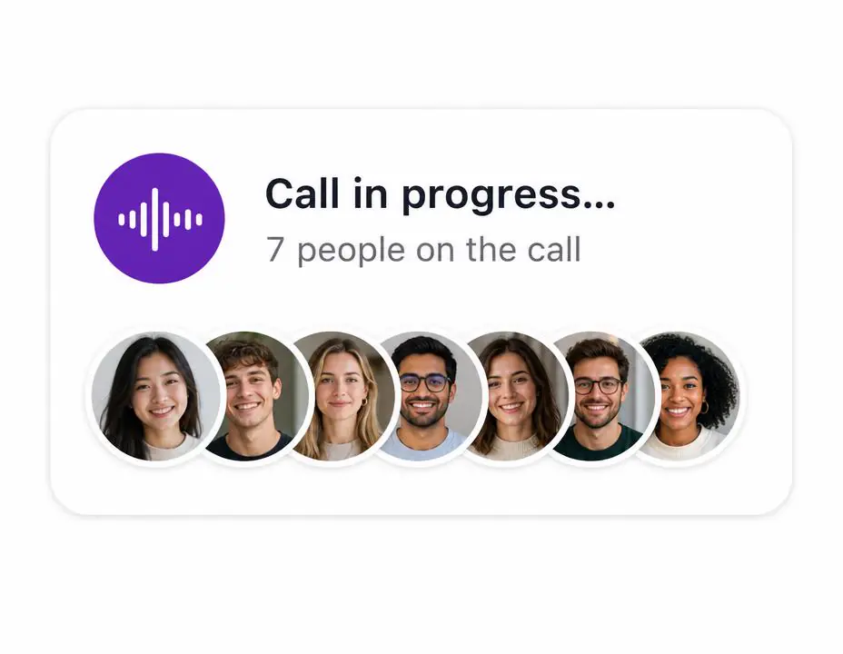 Call in progress card showing seven people on the call