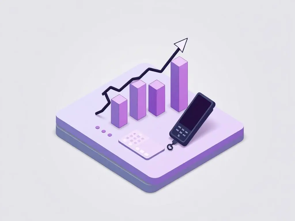 Isometric sales chart and phone illustration