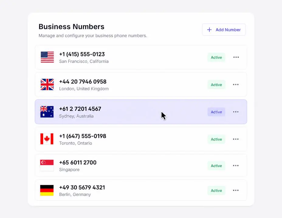 List of available local and toll-free business phone numbers