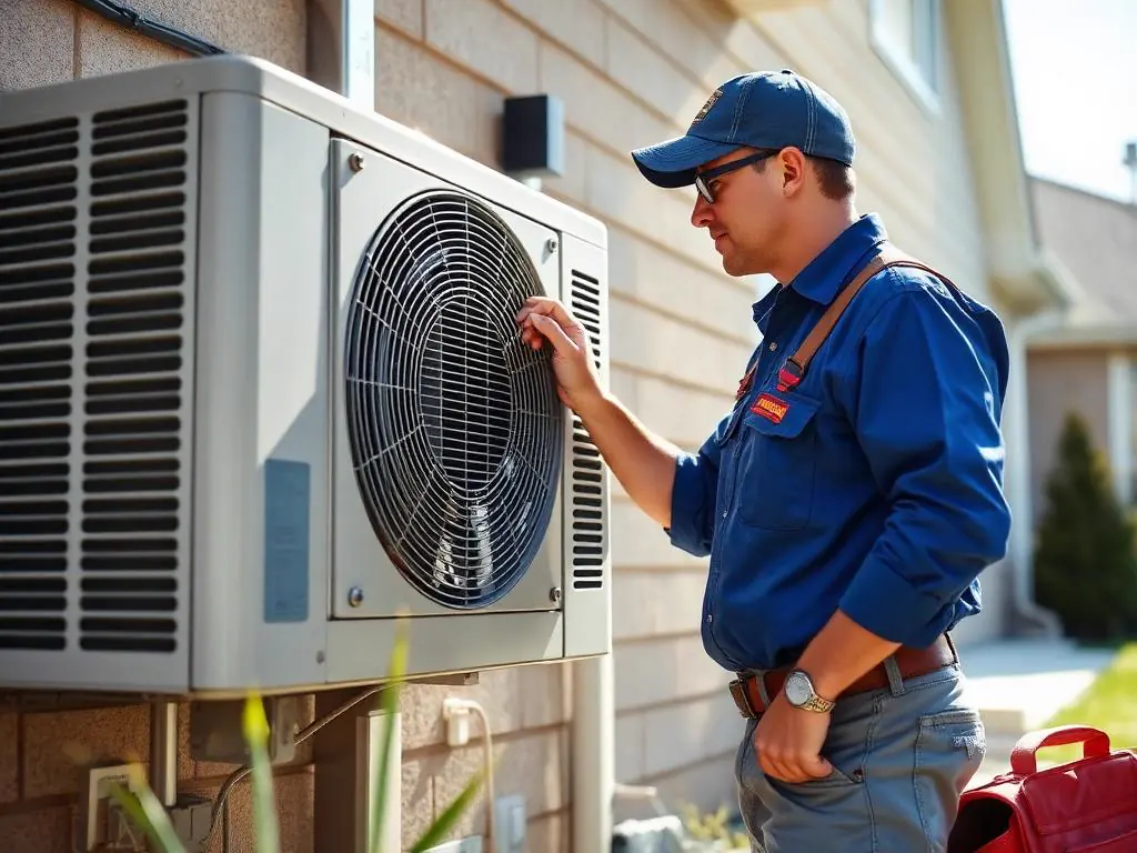 HVAC technician servicing an outdoor unit