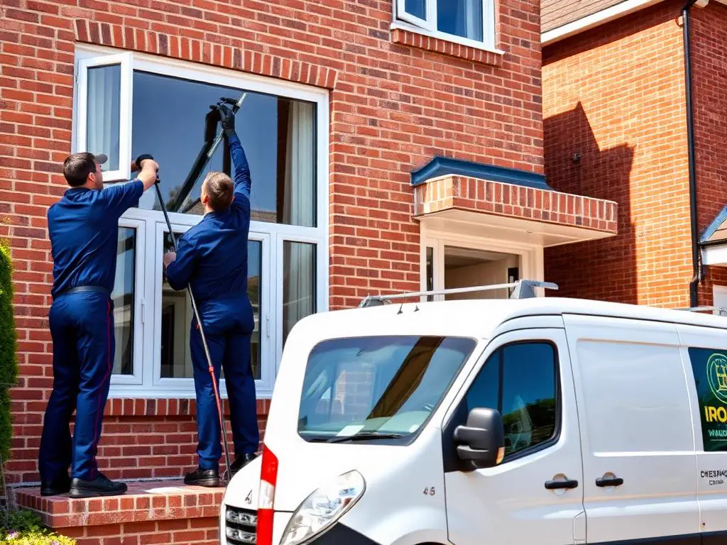 Window cleaning crew working on a residential home